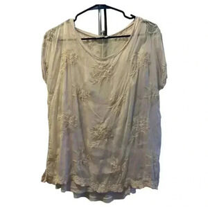 Angela Moda light pink floral Silk Blend Top Size L